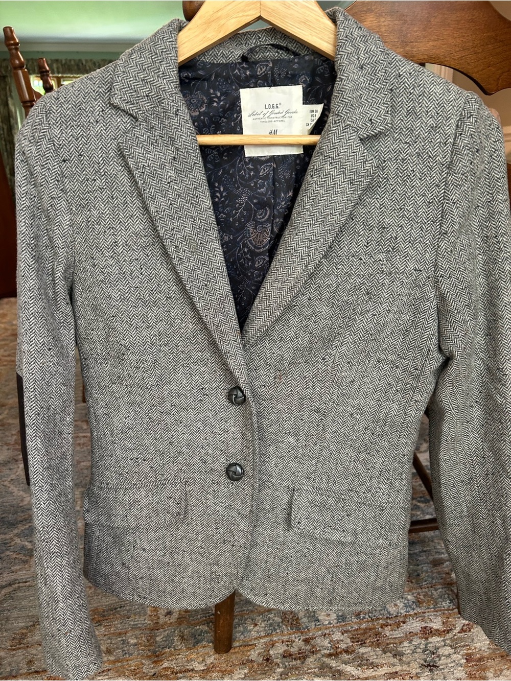 H&M Women's Gray Herringbone Blazer with Notch Lapel